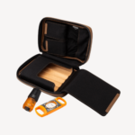 Portable Travel Cigar Leather Cigar Case With Cigar Cutter & Lighter Leather Case with Cedar Wood Tray Holds 5 Cigar Black - Image 2