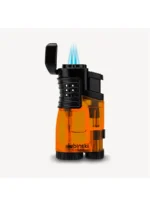 LUBINSKI Cigar Cutter and Torch Lighter 3 Jet Cigar Lighter w Punch, Security Lock Cigar Cutter W Cigar Stand Gift Set (Orange) - Image 3