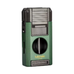 Portable Metal V Cutter And Cigar Lighter Butane Gas Jet Blue Flame Needles Punch Green