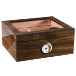CIGAROL desktop Glass Top Cigar Humidor | Classic Wood Design with Analog Hygrometer - Image 3