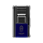 Metal 4 in 1 Cigar Lighter V-Shaped Cutter Cigar Holder Cigar Needle Cigar Punch Holder Butane Gas Refillable Blue