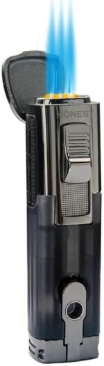 Honest Triple Jet Flame Cigar Torch Lighter - Windproof Butane Refillable Lighter with Built-in Cigar Puncher - Sleek Black Finish - Image 8