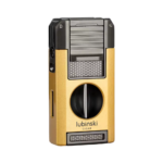 Portable Metal V Cutter And Cigar Lighter Butane Gas Jet Blue Flame Needles Punch Gold