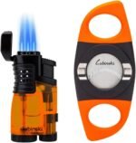 LUBINSKI Cigar Cutter and Torch Lighter 3 Jet Cigar Lighter w Punch, Security Lock Cigar Cutter W Cigar Stand Gift Set (Orange) - Image 7