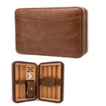 Lubinski Cigar Travel Humidor Set with 5-in-1 premium Lighter, inbulid  hydrometer - Premium Brown Leather, 6 Cigar Capacity, Compact and Durable for Travel - Ideal Gift for Cigar Enthusiasts - Image 3