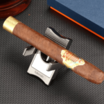 Luxury V-Cut Cigar Cutter Stainless Steel Cigar Cutter Zinc Alloy Blade Semi-Automatic Gold Grey - Image 3