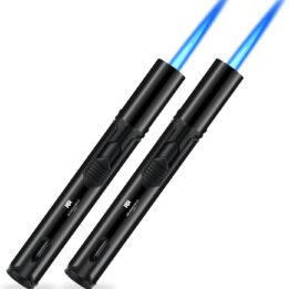 HEMINGWAY Single Jet Torch Lighters – Windproof Refillable Butane Pen-Style Lighters with Powerful Blue Flame – Portable for Candles, Culinary, BBQ & Camping