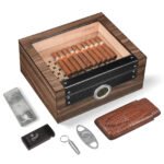 Cigarol Glass Top Humidor Set | Modern Carbon Fiber Design with Digital Hygrometer & Accessories