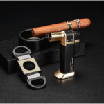 Jifeng Cigar Lighter and Cutter Ashtray Set Alloy Windproof Jet Flames Lighter 3 Pieces Set with Gift Box - Image 2