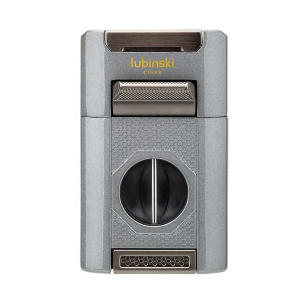Lubinski Jet Flame Cigar Torch Lighter (Gray) – Windproof Refillable Butane Lighter with Built-In Cigar Rest