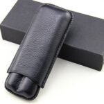 COHIBA Premium black Leather cigar case Humidor, Two-Tube Portable Cigar Case, Black, Classic Design with gift box