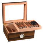Cigarol Glass Top Desktop Humidor | Classic Wood Finish with Analog or Digital Hygrometer