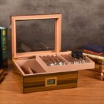 Glass Top Desktop Humidor | Zebrano Wood Finish with Analog or Digital Hygrometer - Image 3