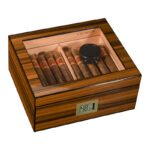 Glass Top Desktop Humidor | Zebrano Wood Finish with Analog or Digital Hygrometer