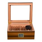 Glass Top Desktop Humidor | Zebrano Wood Finish with Analog or Digital Hygrometer - Image 6
