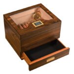 Cigarloog desktop Glass Top Cigar Humidor with Drawer | Digital Hygrometer & Spanish Cedar