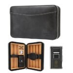Lubinski Cigar Travel Humidor Set with 5-in-1 premium Lighter, inbulid  hydrometer - Premium Black Leather, 6 Cigar Capacity, Compact and Durable for Travel - Ideal Gift for Cigar Enthusiasts - Image 2