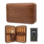 Lubinski Cigar Travel Humidor Set with 5-in-1 premium Lighter, inbulid  hydrometer - Premium Brown Leather, 6 Cigar Capacity, Compact and Durable for Travel - Ideal Gift for Cigar Enthusiasts - Image 5