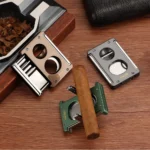 Lubinski Luxury V-Cut Cigar Cutter – Green Metal Sharp Guillotine with Punch | Travel Gift Box - Image 4