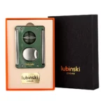 Lubinski Luxury V-Cut Cigar Cutter – Green Metal Sharp Guillotine with Punch | Travel Gift Box - Image 5