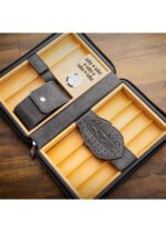 Lubinski Cigar Travel Humidor Set with 5-in-1 premium Lighter, inbulid  hydrometer - Premium Black Leather, 6 Cigar Capacity, Compact and Durable for Travel - Ideal Gift for Cigar Enthusiasts