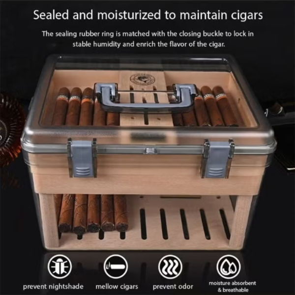 CIGARLOONG Large Transparent Acrylic Cigar Humidor with Hygrometer - Image 2