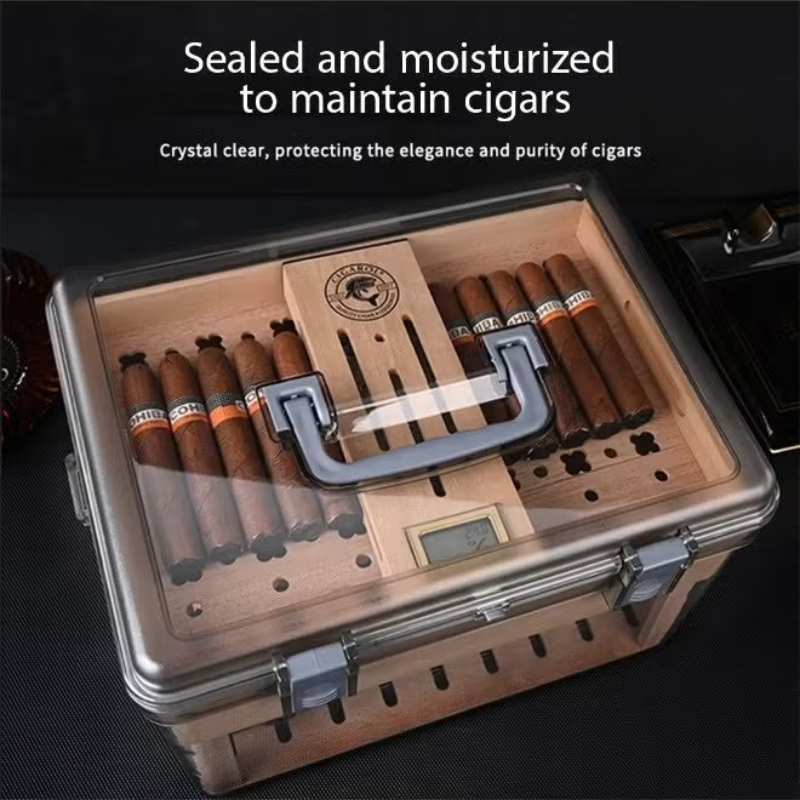 CIGARLOONG Large Transparent Acrylic Cigar Humidor with Hygrometer
