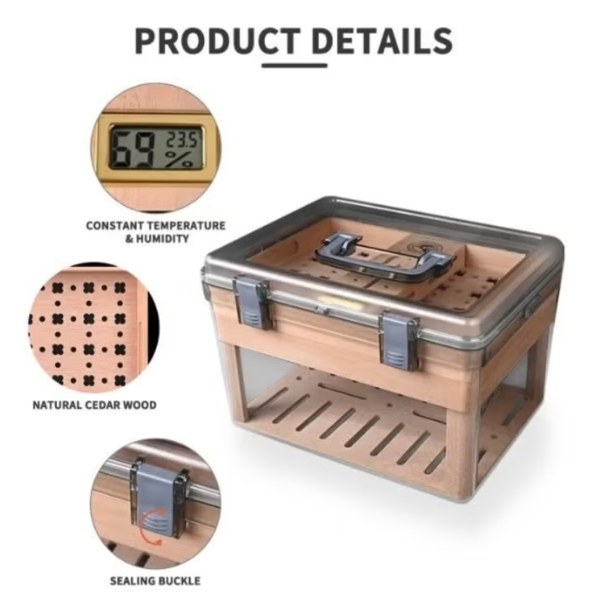 CIGARLOONG Large Transparent Acrylic Cigar Humidor with Hygrometer - Image 6
