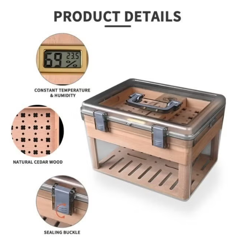 CIGARLOONG Large Transparent Acrylic Cigar Humidor with Hygrometer